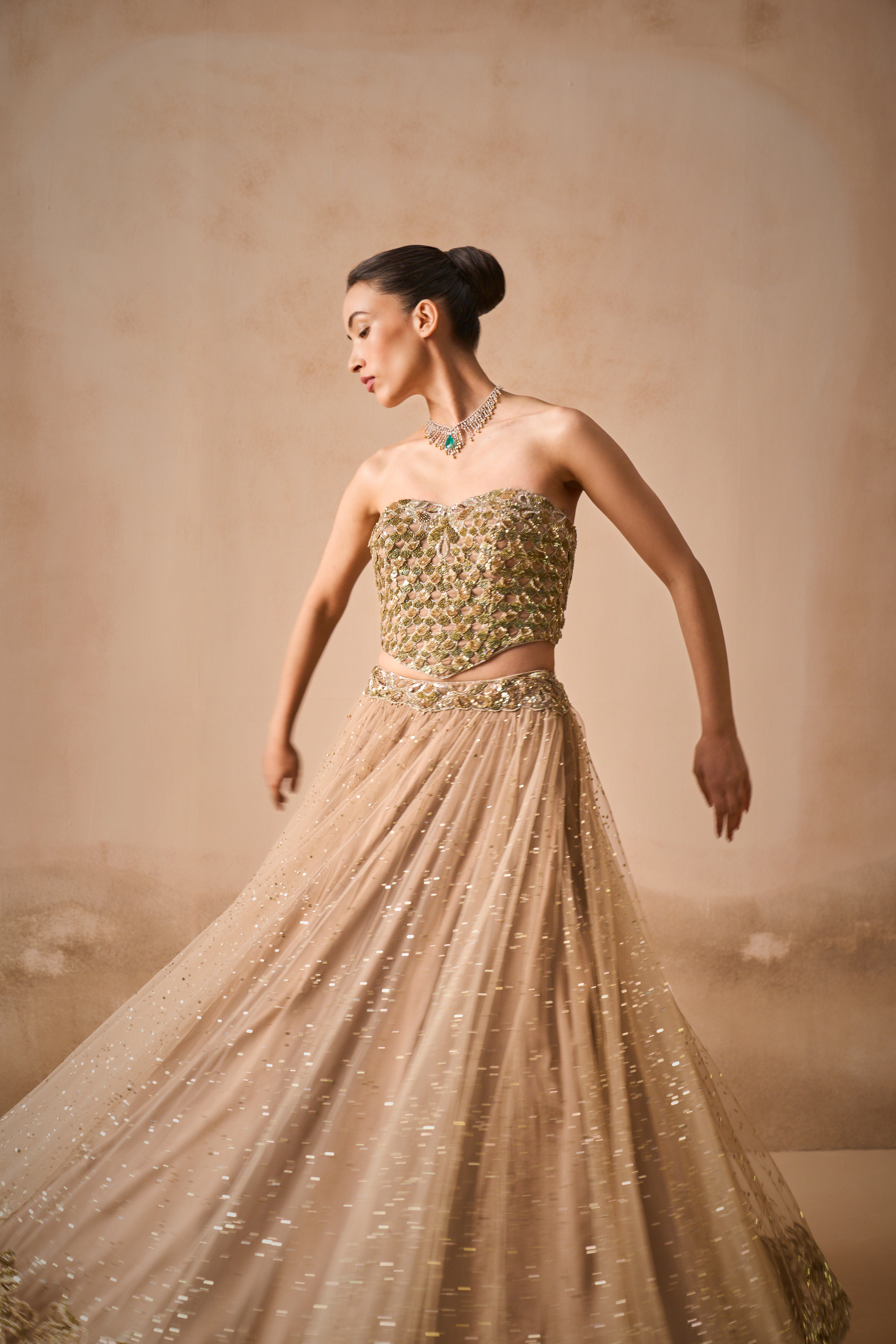 BISCUIT BROWN LEHENGA AND CORSET
