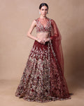Maroon Tulla Lehenga Set