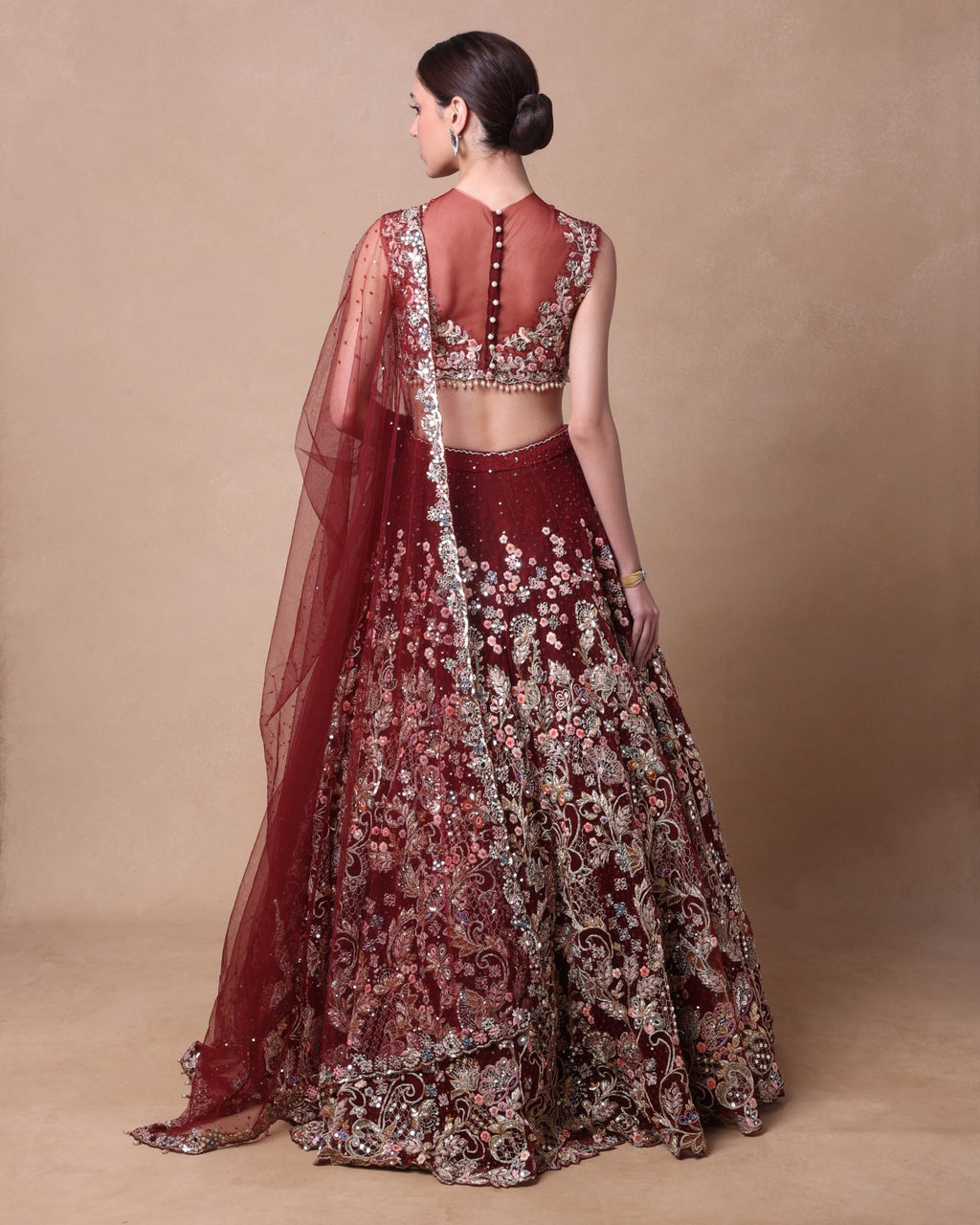 Maroon Tulla Lehenga Set