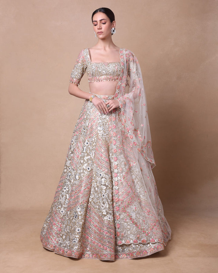 Ivory Tulle Embellished Lehenga Set
