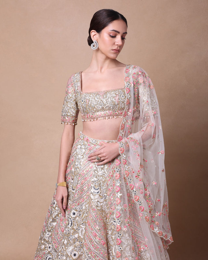 Ivory Tulle Embellished Lehenga Set
