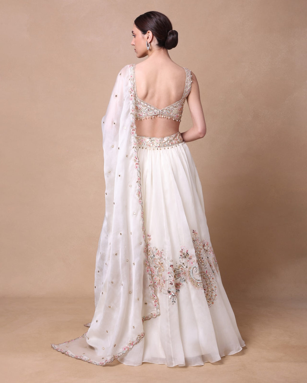 Ivory Organza Lehenga Set With Placement Embroidery