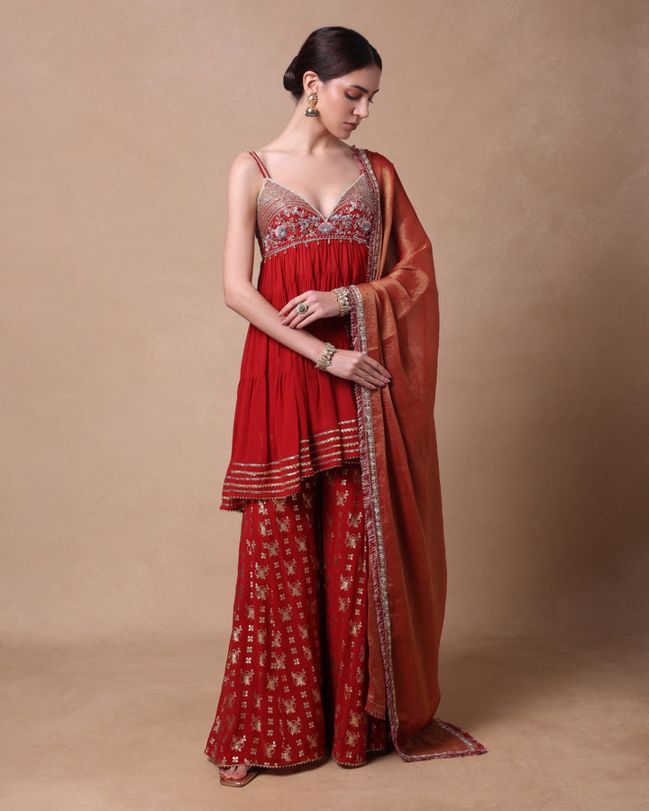 RUST BLOOMING RADIANCE SHARARA SET