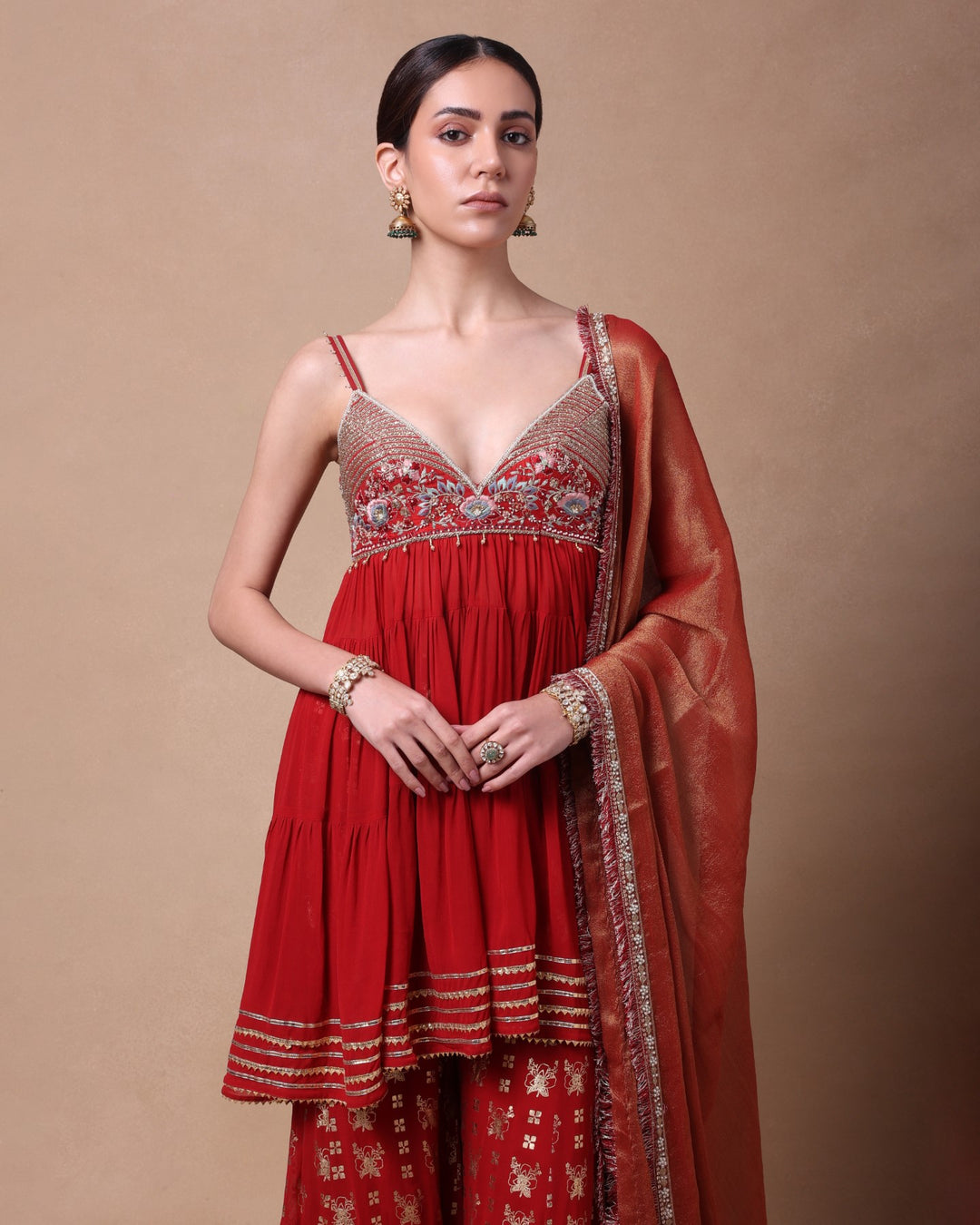 Rust Blooming Radiance Sharara Set