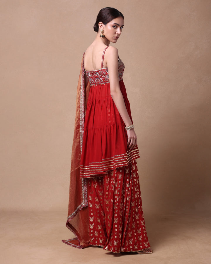 RUST BLOOMING RADIANCE SHARARA SET