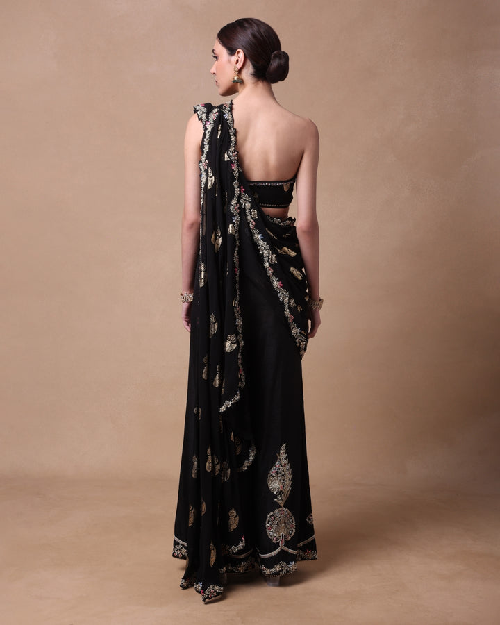 BLACK PURE PETALS PANT SAREE