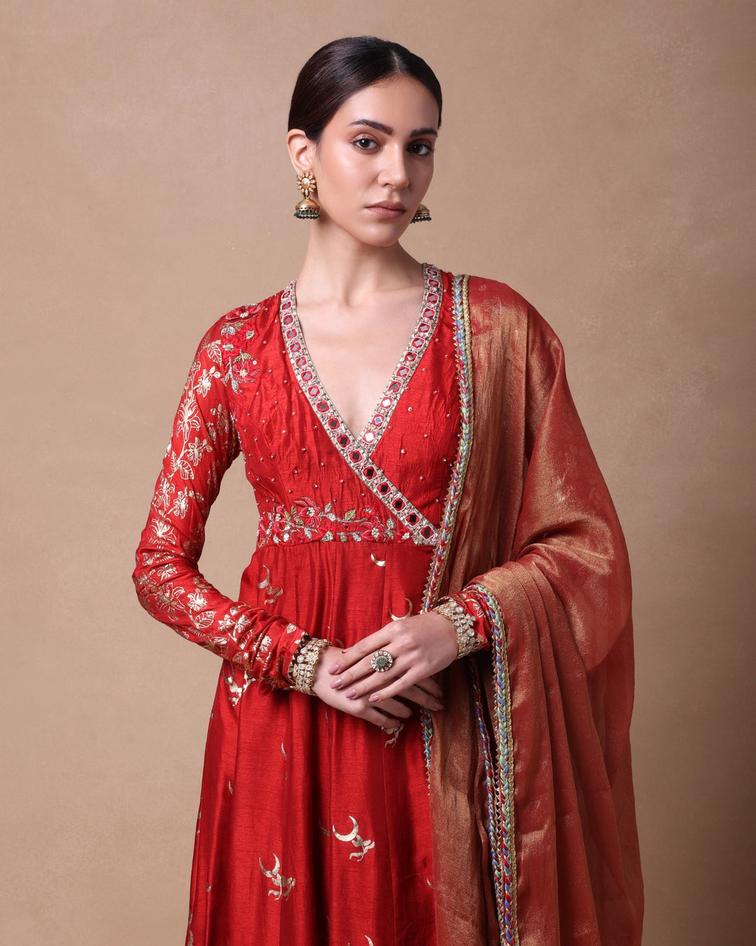 Rust Chaand Agrakha Anarkali Set