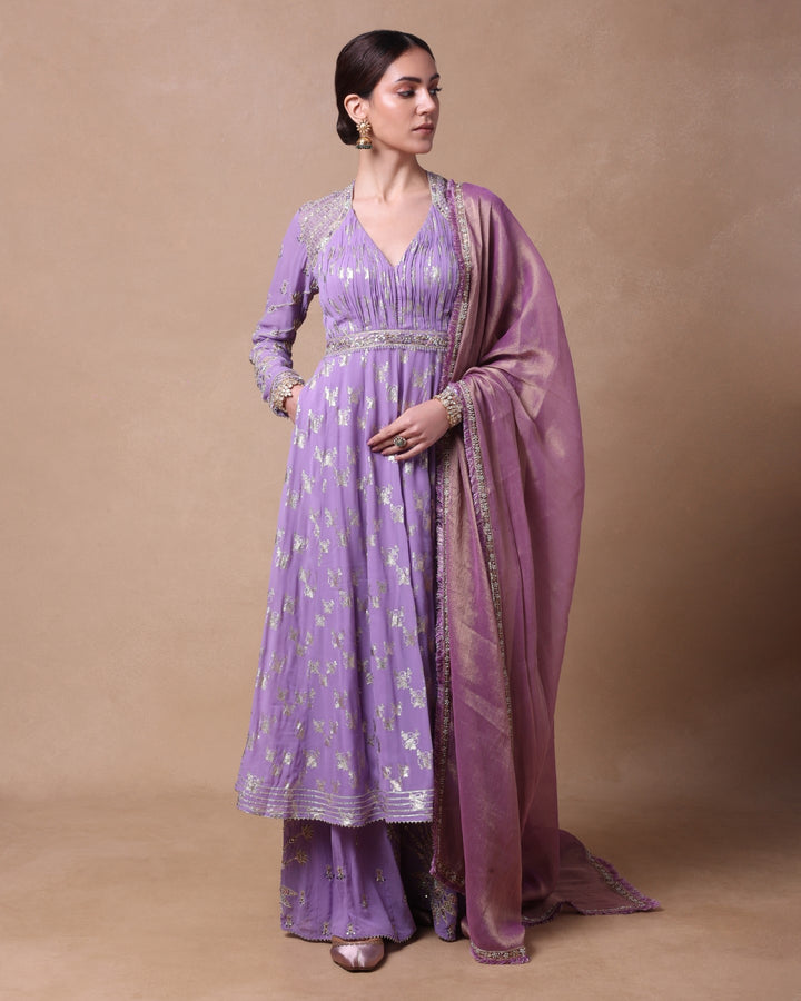 Lavender Floral Mirage Anarkali Set
