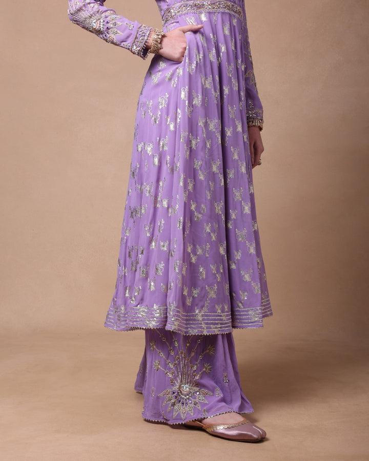 Lavender Floral Mirage Anarkali Set