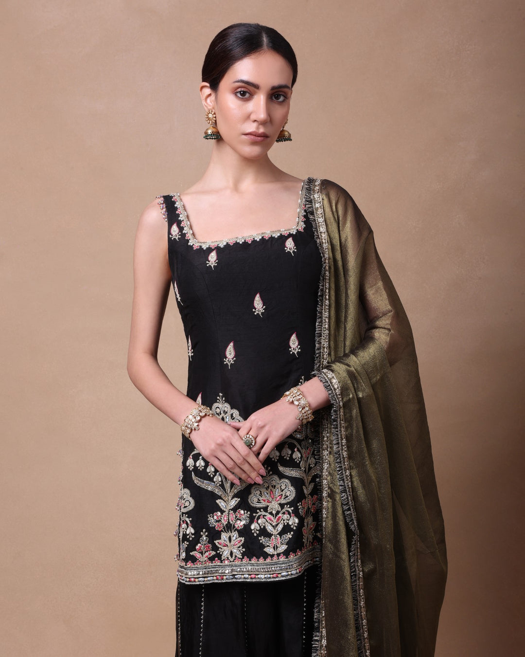 Black Embroidered Sharara Set
