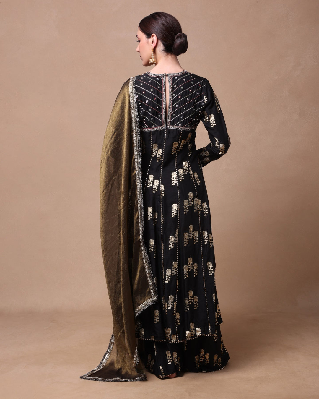 BLACK PURE PETALS KALIDAAR KURTA SET