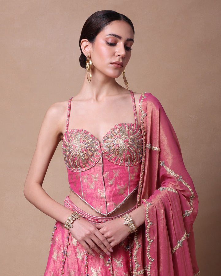 Pink Floral Mirage Lehenga Set