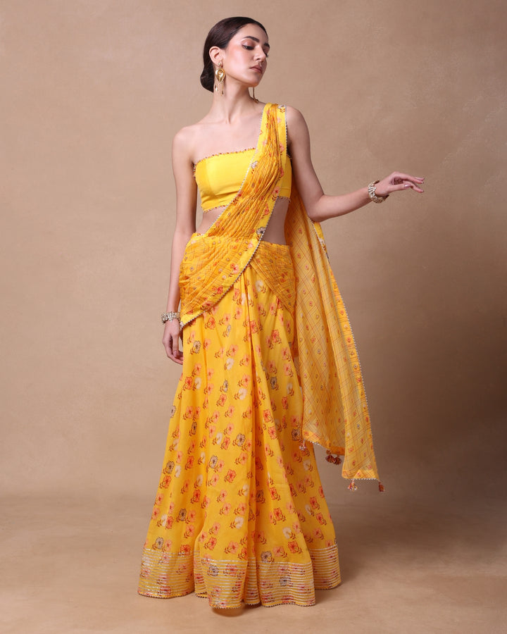 YELLOW PETAL DRAPE SAREE