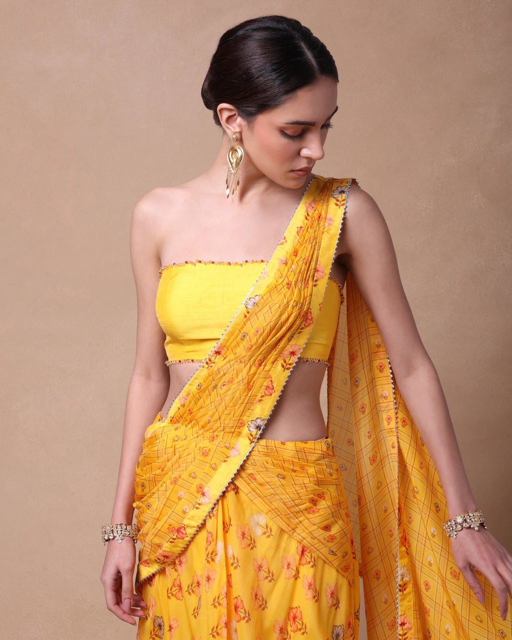 Yellow Petal Drape Saree