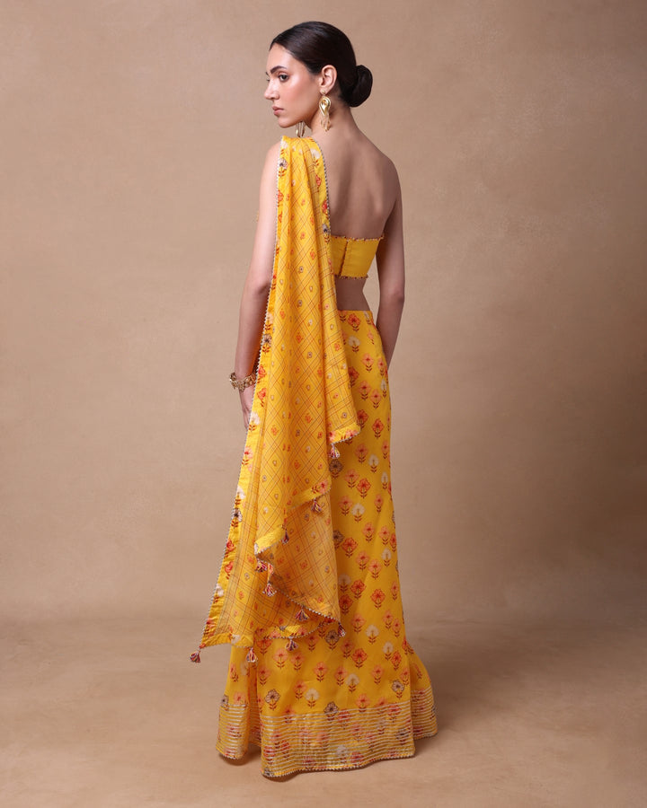 YELLOW PETAL DRAPE SAREE