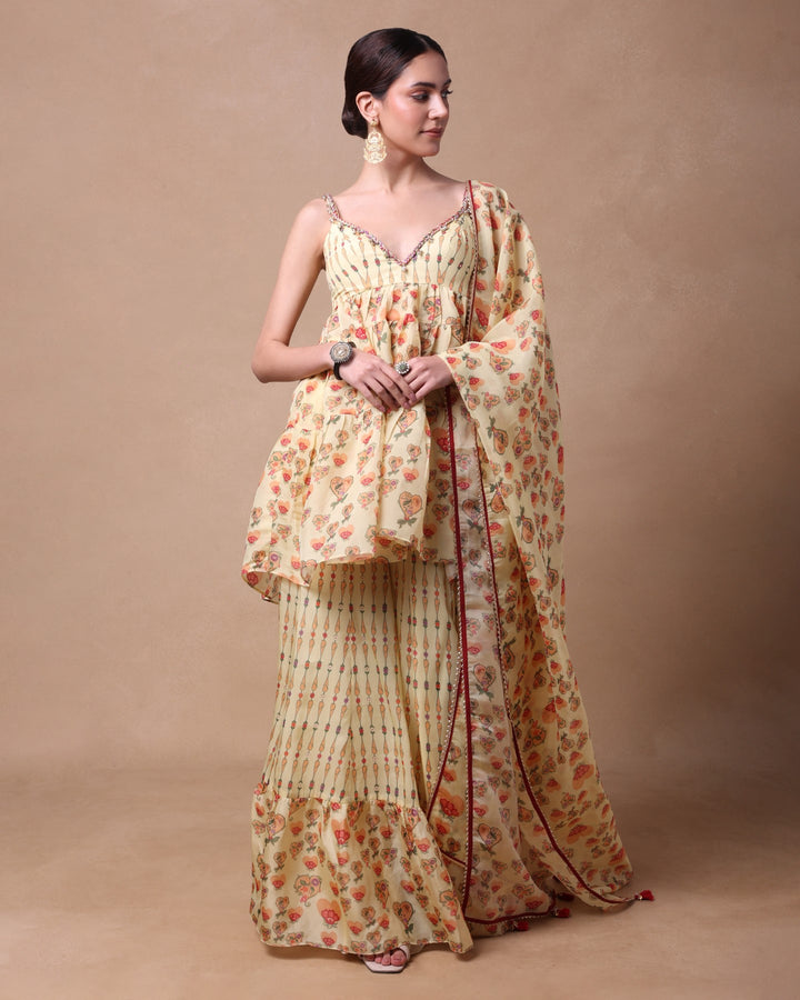 IVORY BLOOMING HEARTS GHARARA