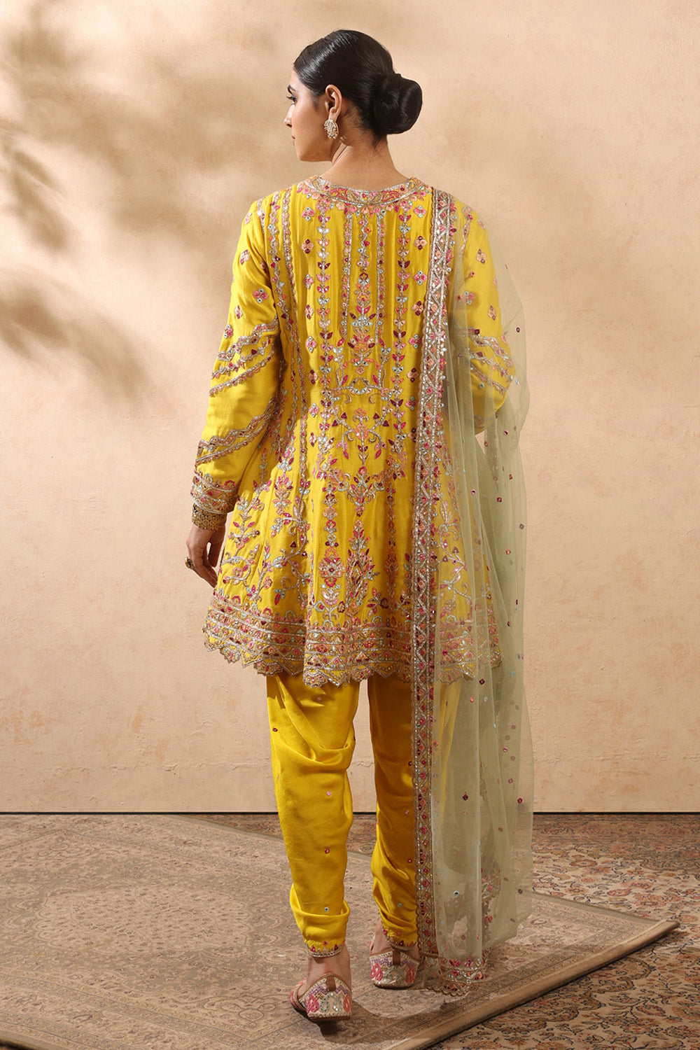 Mustard & Sage Green Kali Kurta And Dhoti