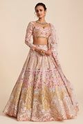 Pink Tulle Self And Multicoloured Embroidered Lehenga Set