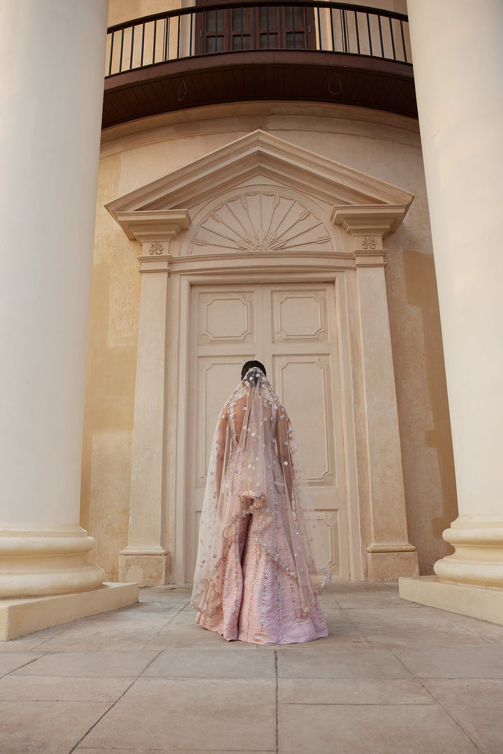 PINK RAW SILK MIRROR SHARARA SET