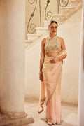 Pre-Drape Pink Ivory Ombre Organza Saree Set