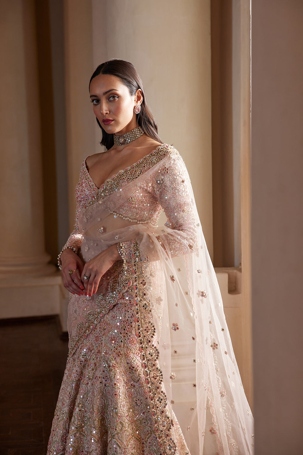 Pink Fit And Flare Lehenga Set