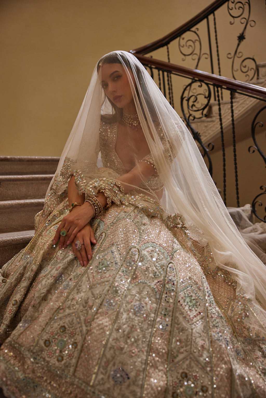 Ivory Lehenga With Multi Coloured Embroidery