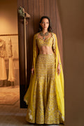 Yellow Rawsilk High Waist Sharara With Cape