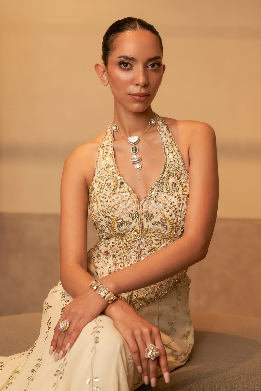 Ivory Paisley Corset With Embroidered Sharara