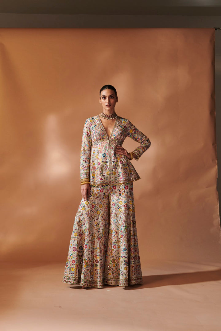 IVORY PEPLUM SHARARA SET