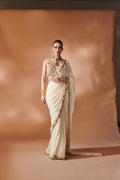Pre-Drape Ivory And Gold Saree Set