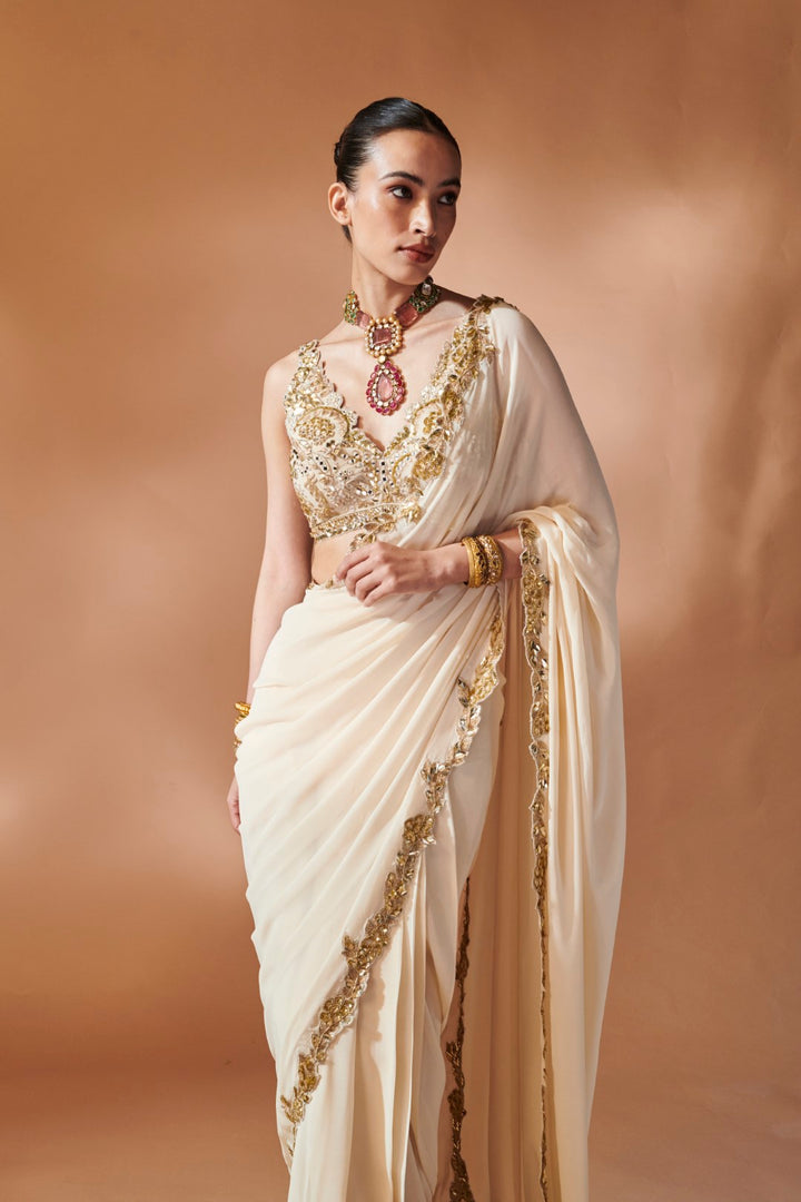 IVORY AND GOLD SAREE SET