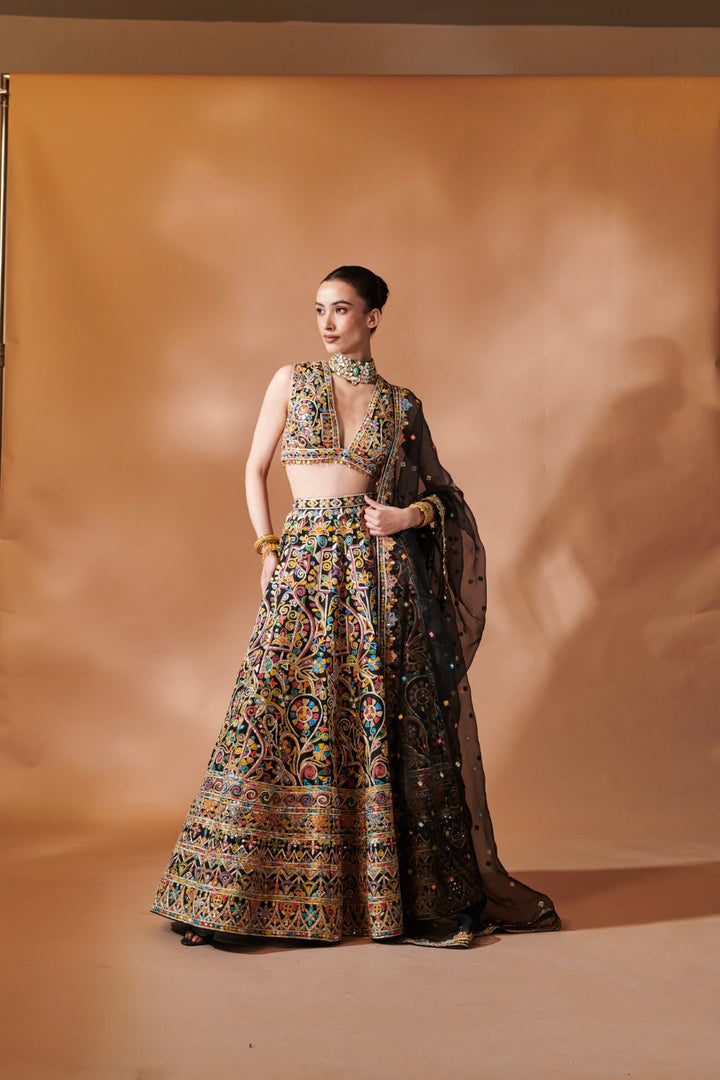 BLACK EMBROIDERED LEHENGA SET