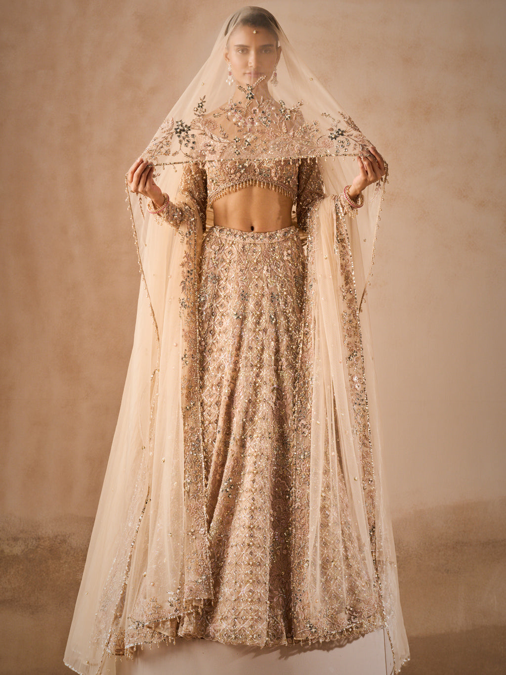 Beige Nude Tulle Lehenga Set