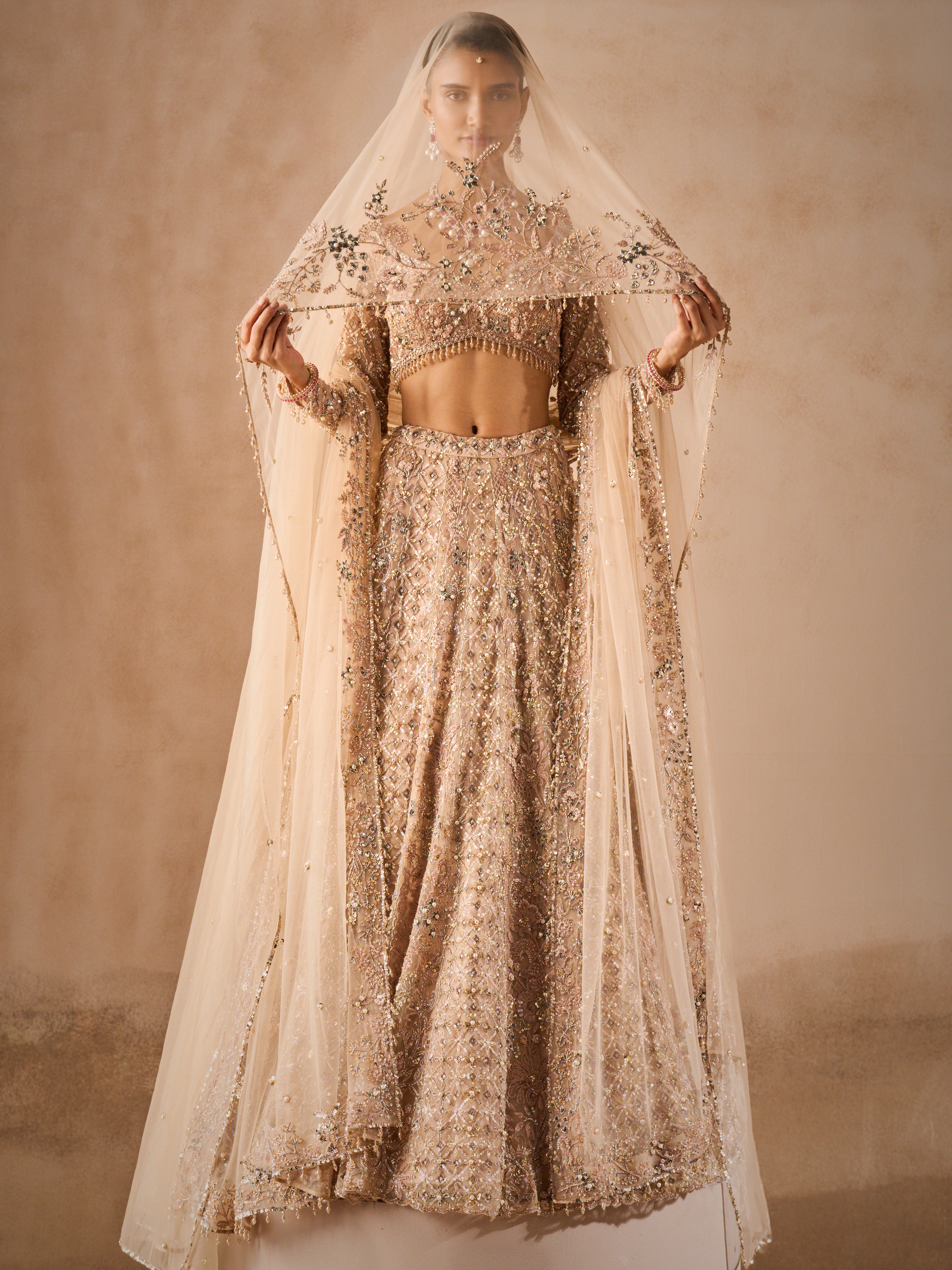 Beige Nude Tulle Lehenga Set