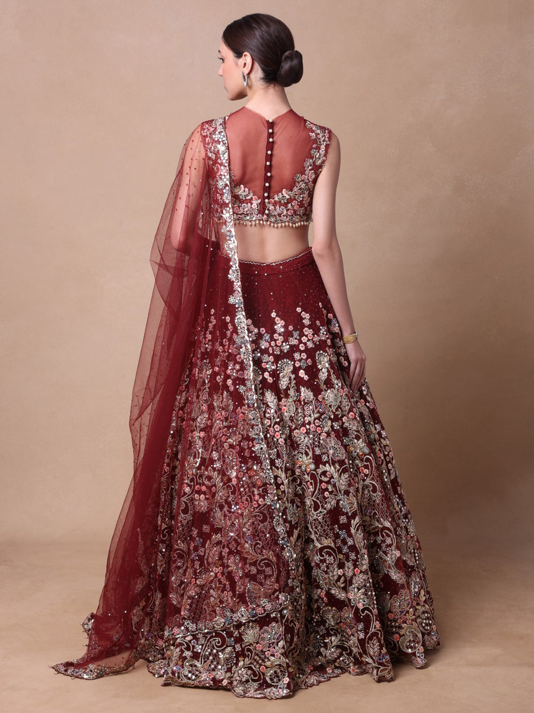 Maroon Tulle Lehenga set