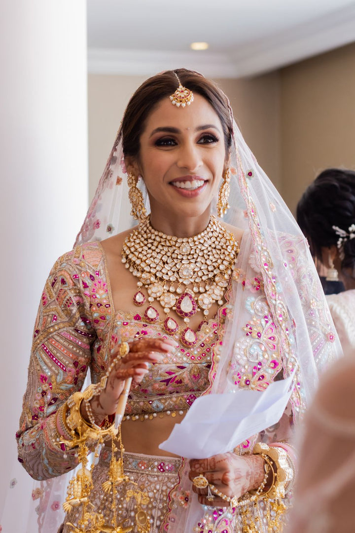 Gunjan Amarnani In Pink Tulle Self and Multicoloured Embroidered Lehenga Set