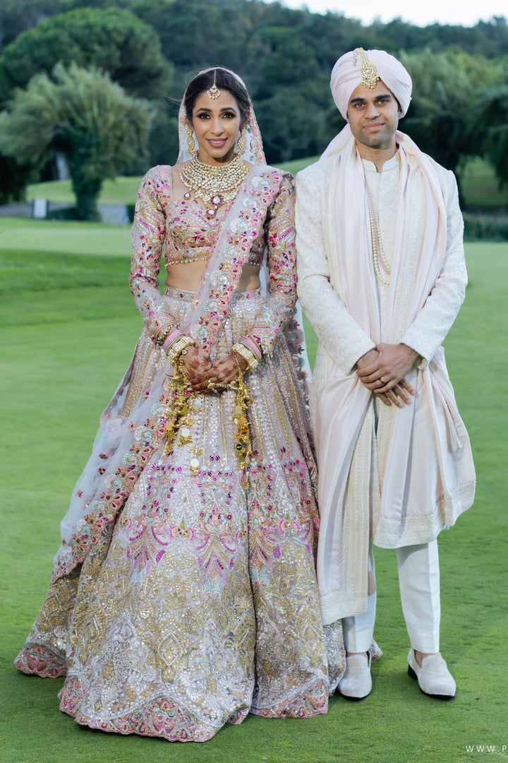 Gunjan Amarnani In Pink Tulle Self and Multicoloured Embroidered Lehenga Set