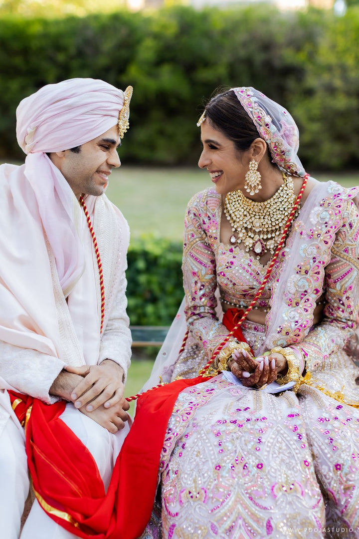 Gunjan Amarnani In Pink Tulle Self and Multicoloured Embroidered Lehenga Set