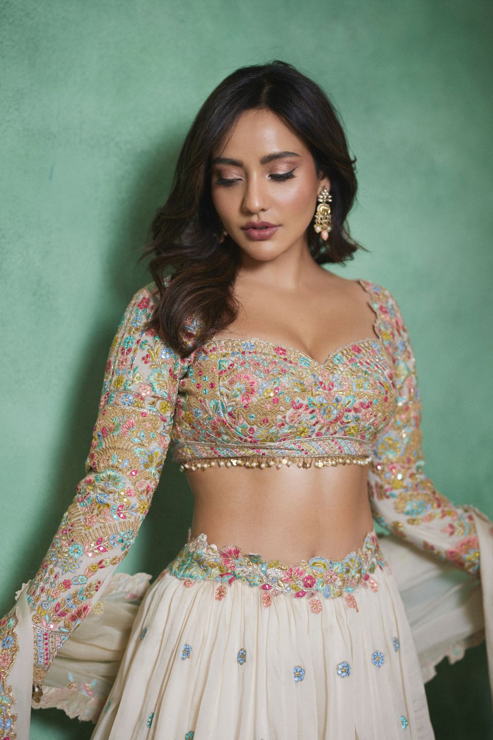 Neha Sharma In Ivory Lehenga Set