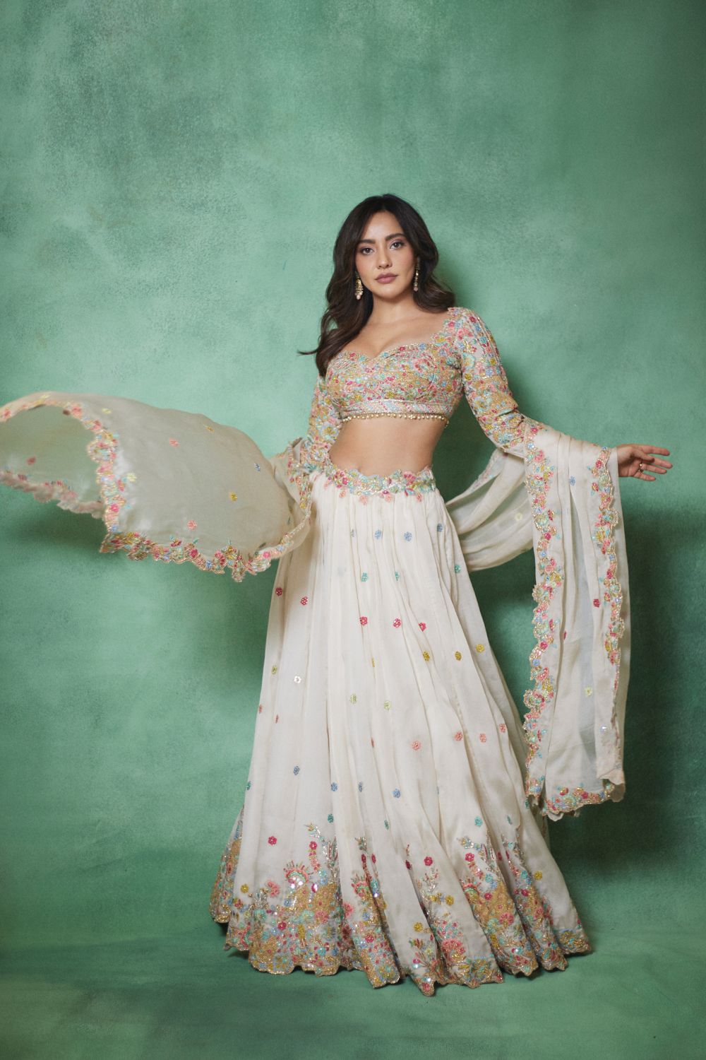Neha Sharma In Ivory Lehenga Set
