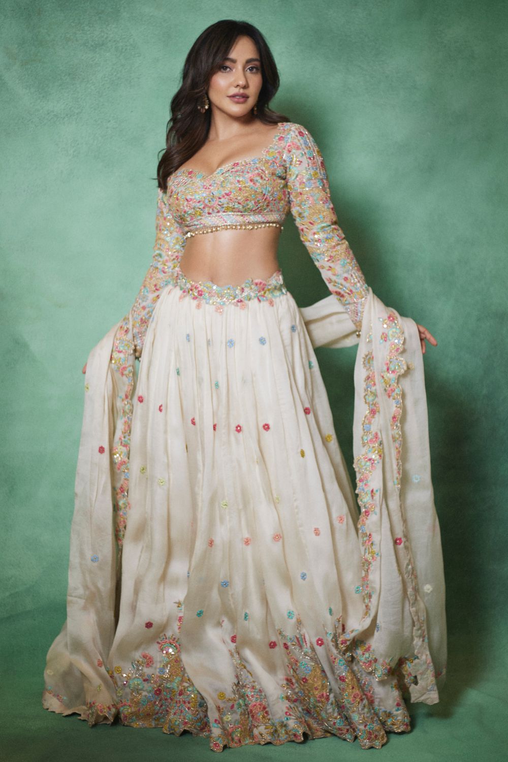 Neha Sharma In Ivory Lehenga Set
