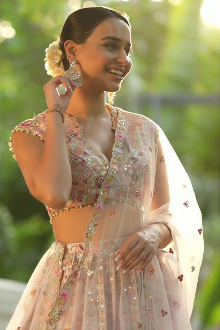 Ivory Georgette Embroidered High Waist Sharara Set