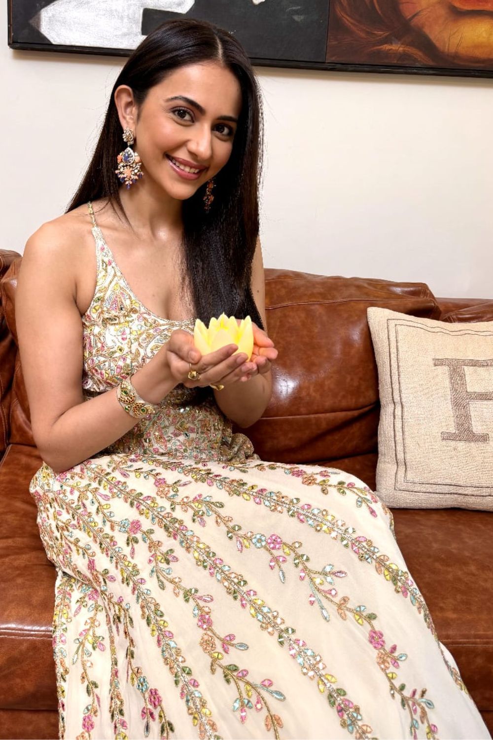 Rakulpreet In Our Ivory High Waist Sharara Set