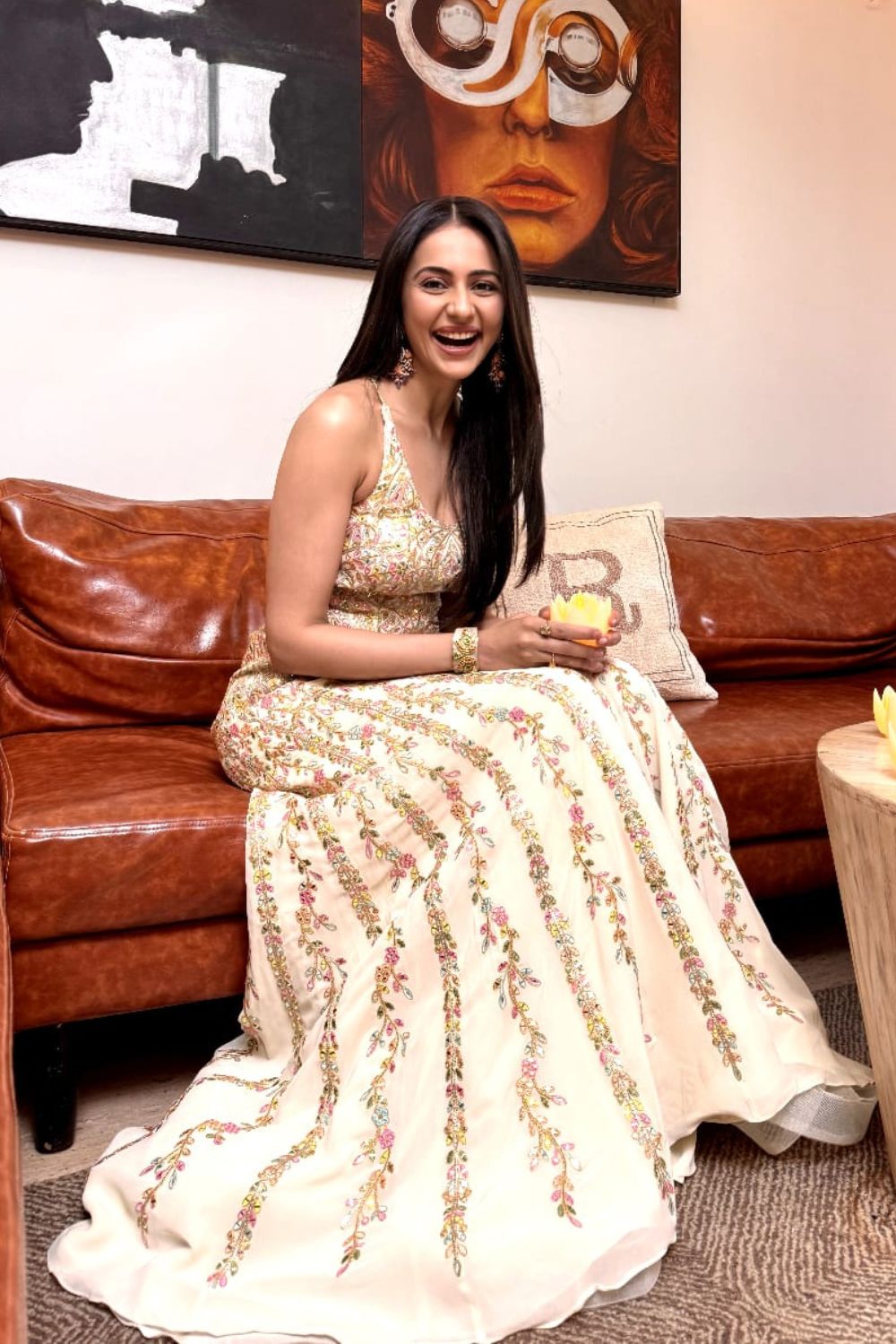 Rakulpreet In Our Ivory High Waist Sharara Set