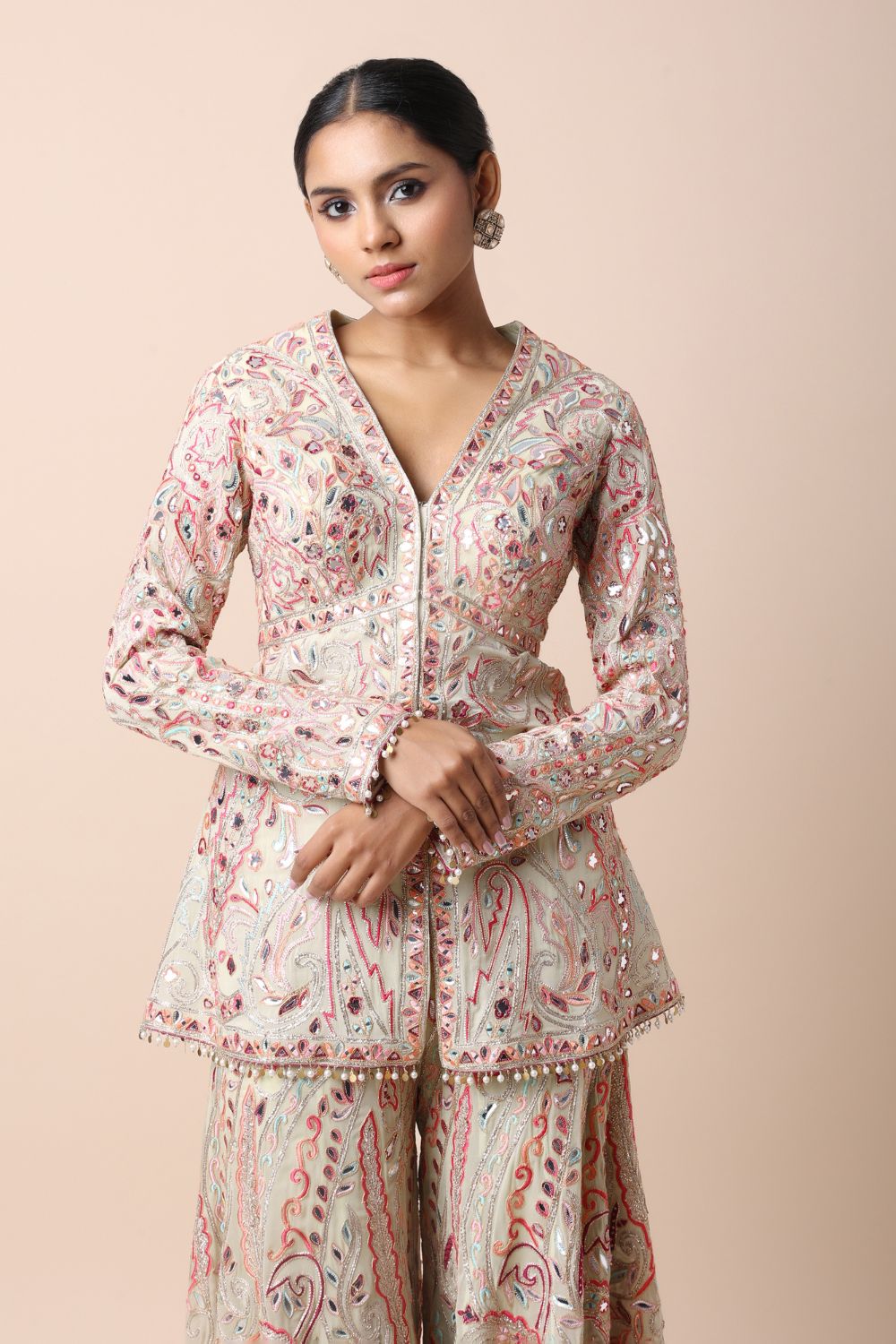 Mint green peplum sharara set
