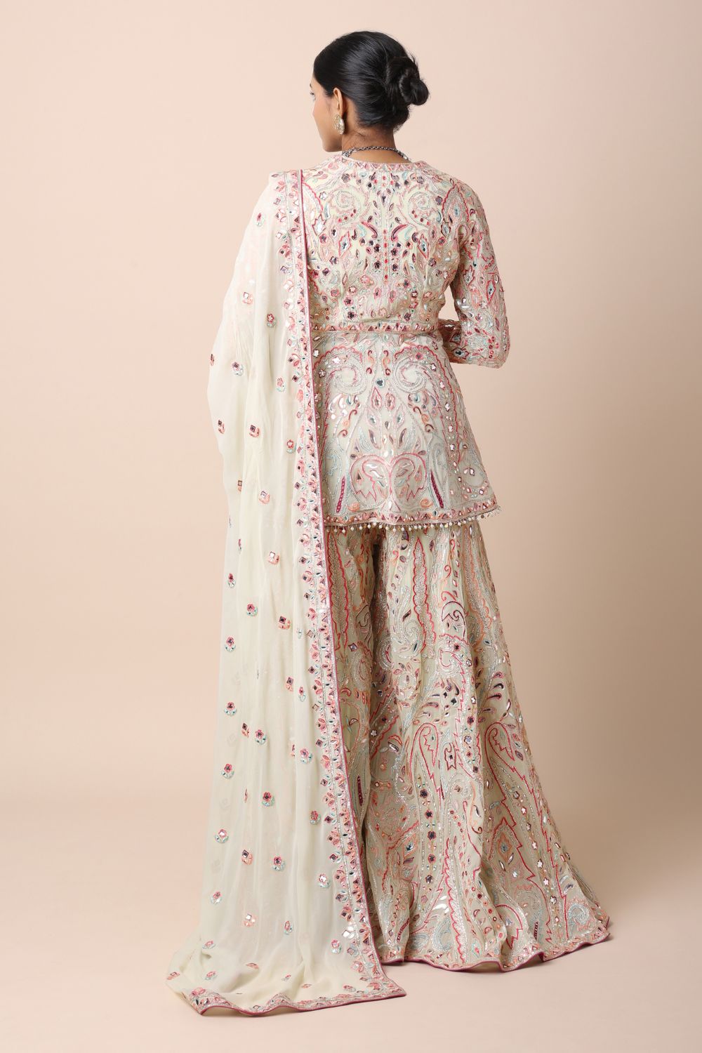 Mint green peplum sharara set