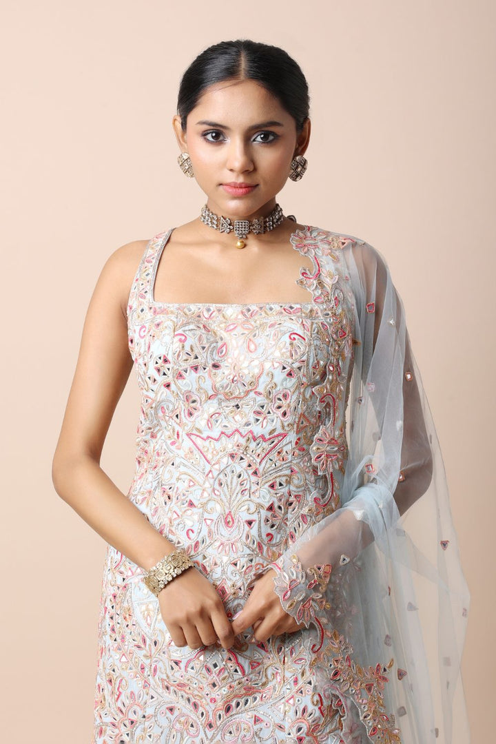 Blue Georgette Sharara Set