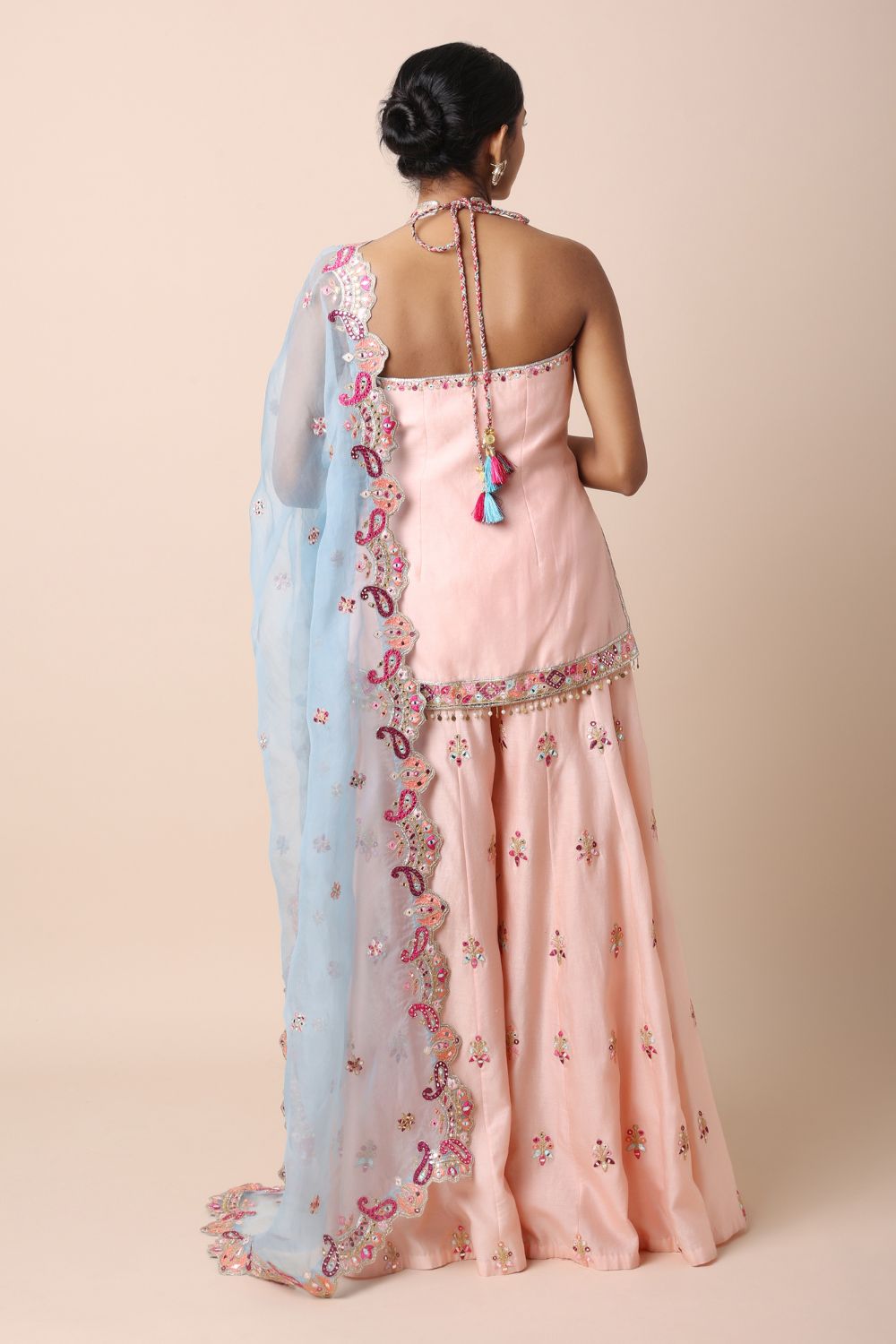 Peach Halter Sharara Set