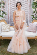 Manisha Punj In Peach Net Gharara With Foil Halter Kurta Set