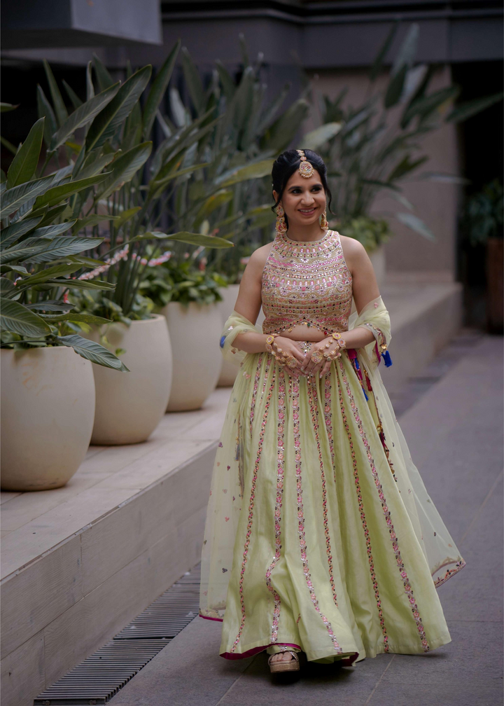 NUPUR GANDHI  IN OUR REINA GREEN PLEATED SKIRT